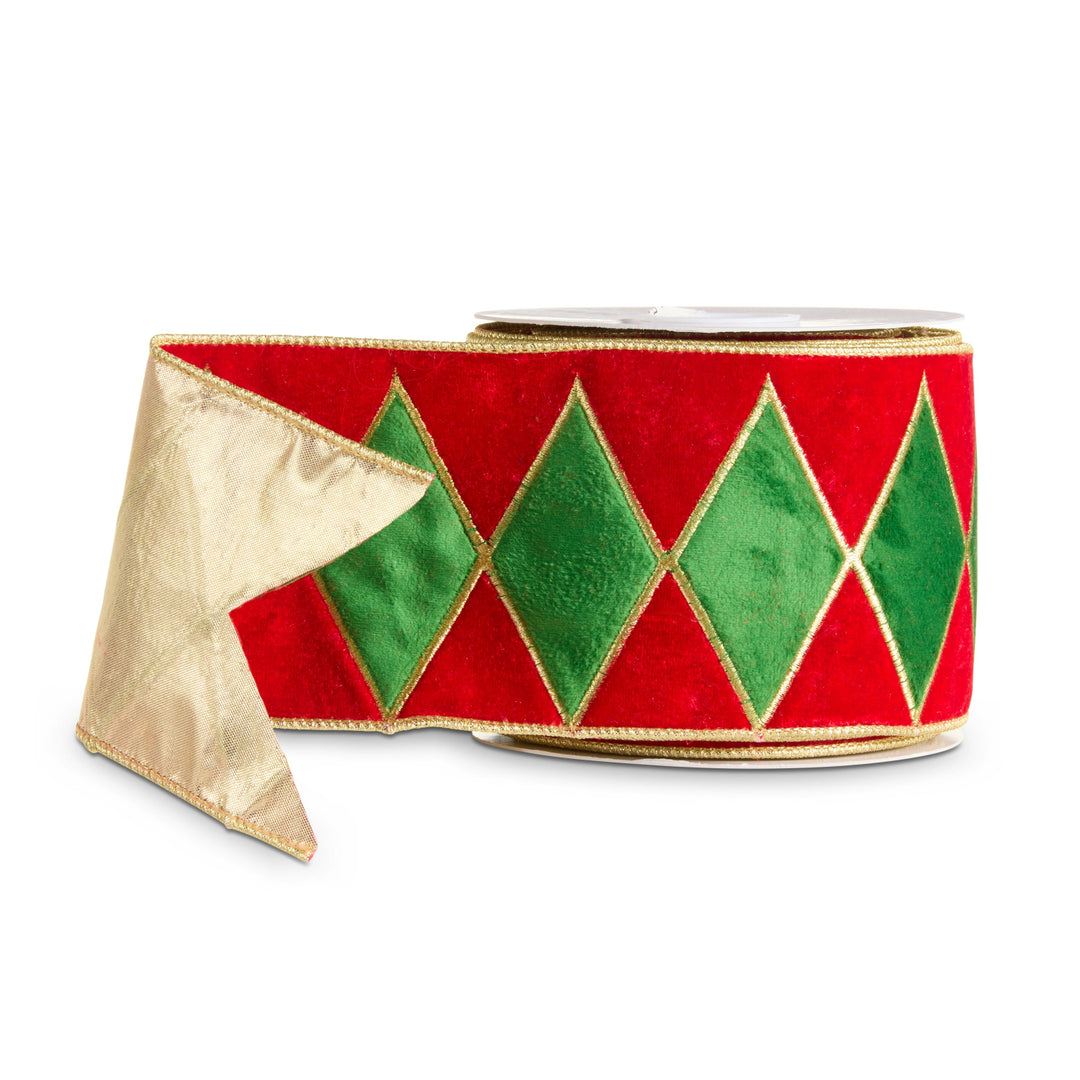 Velvet Diamond Pattern Wired Ribbon