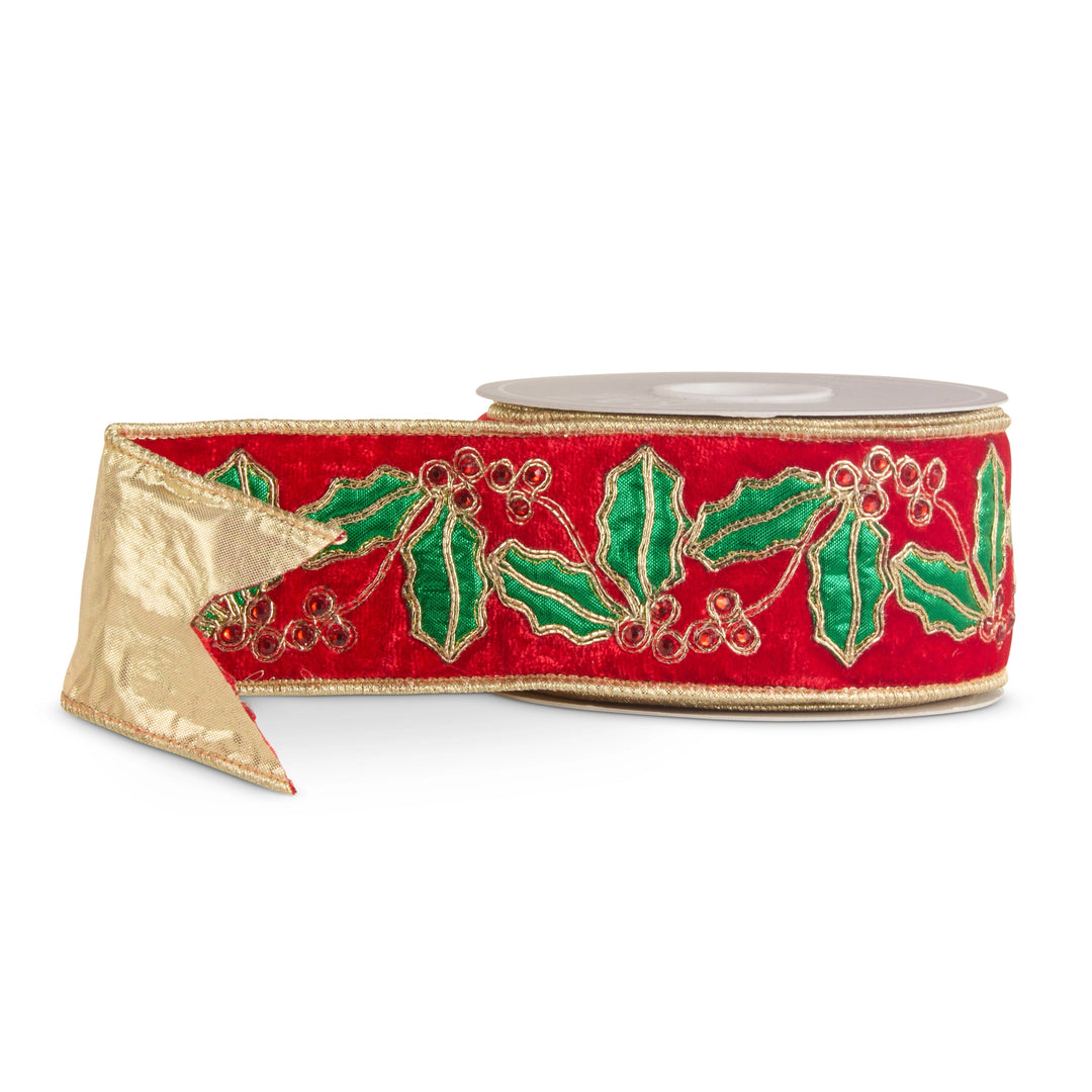 Metallic Holly Wired Ribbon