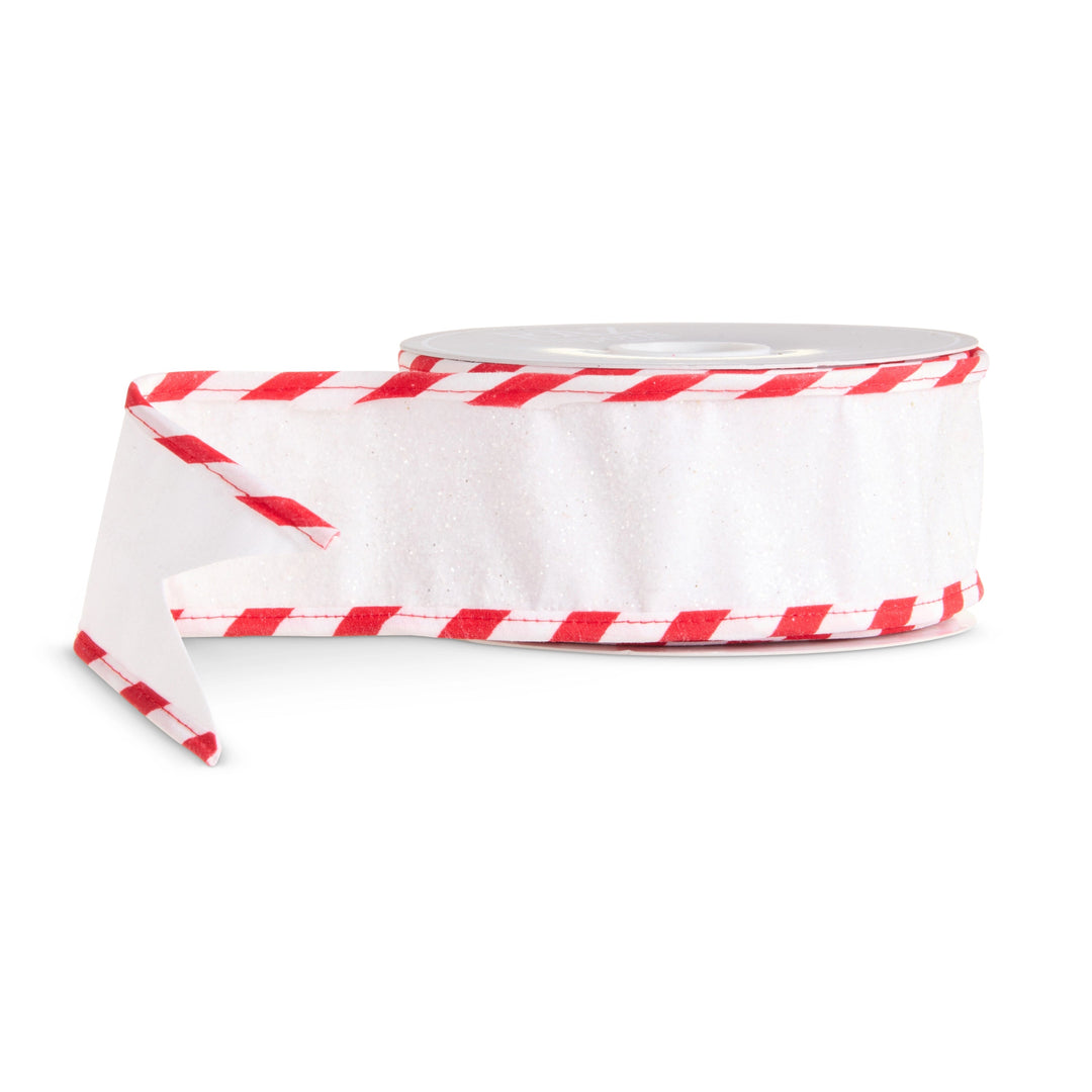 White Glittered Peppermint Edge Wired Ribbon