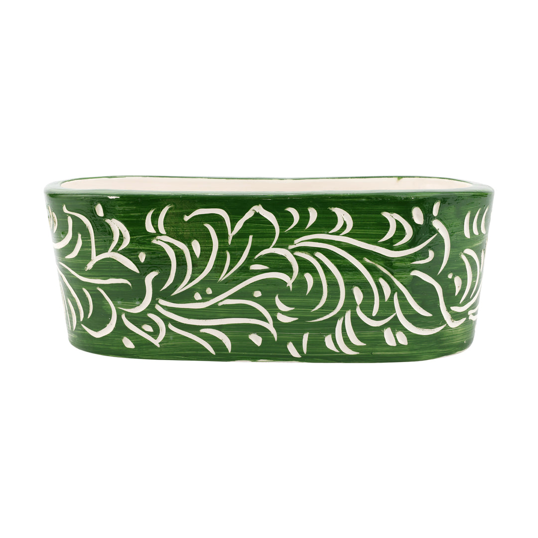 Rustic Garden Dark Green Scroll Oval Planter