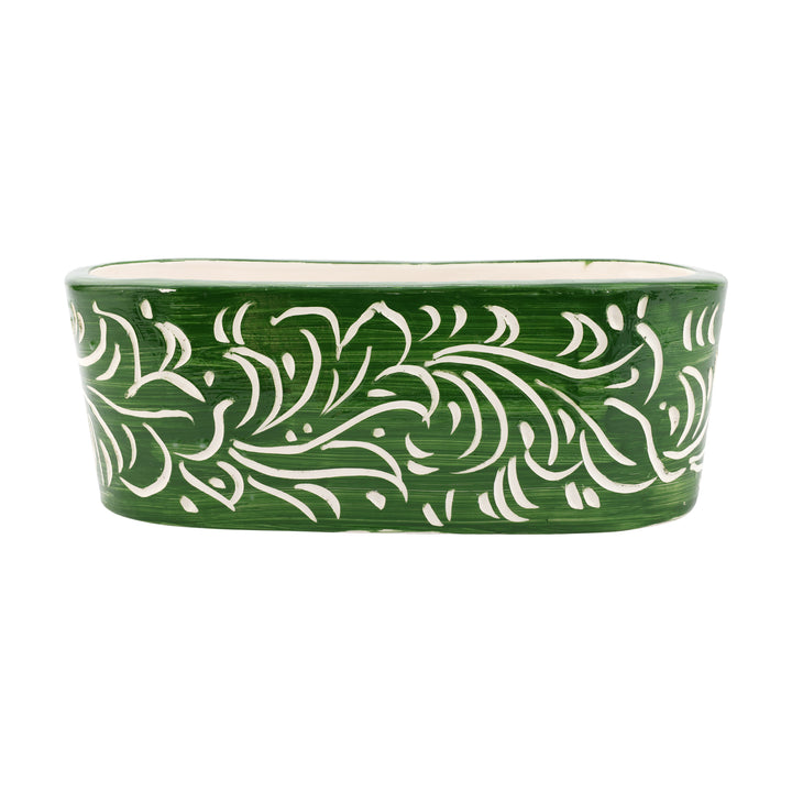 Rustic Garden Dark Green Scroll Oval Planter