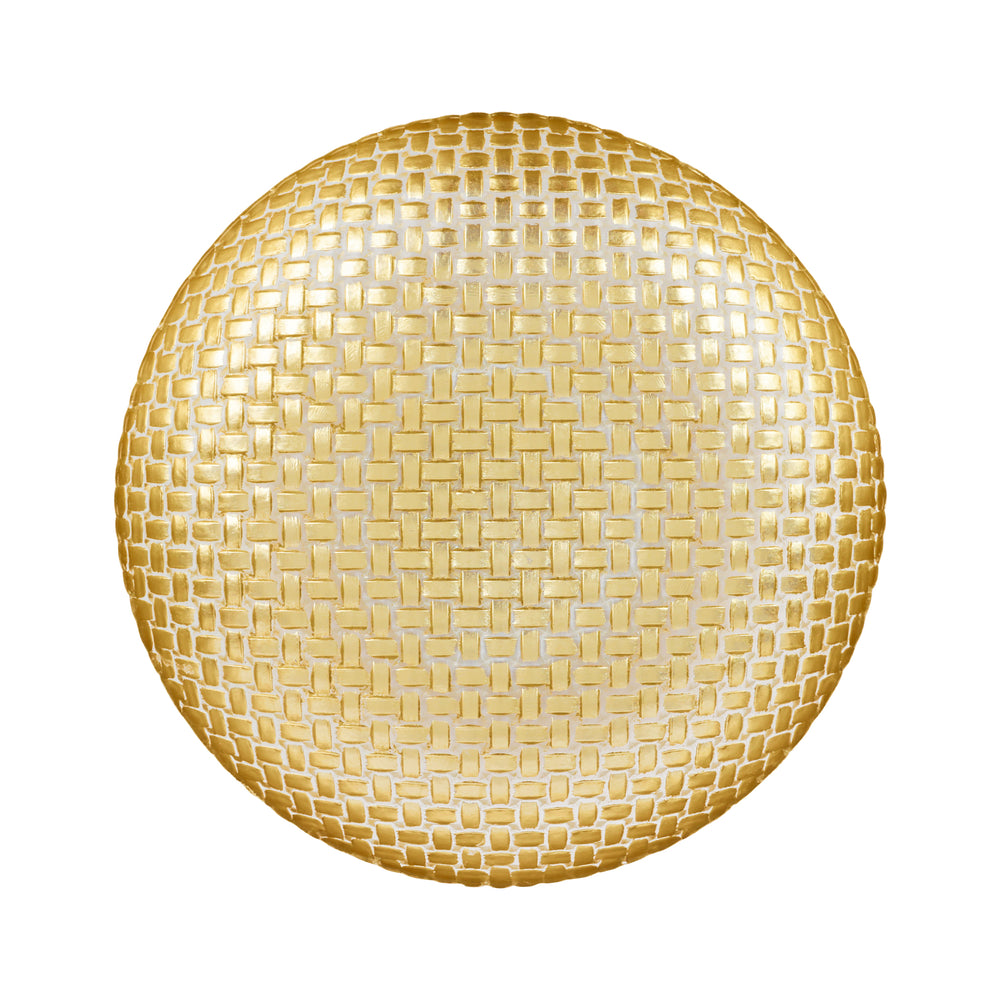 Rufolo Glass Gold Basketweave Large Shallow Bowl