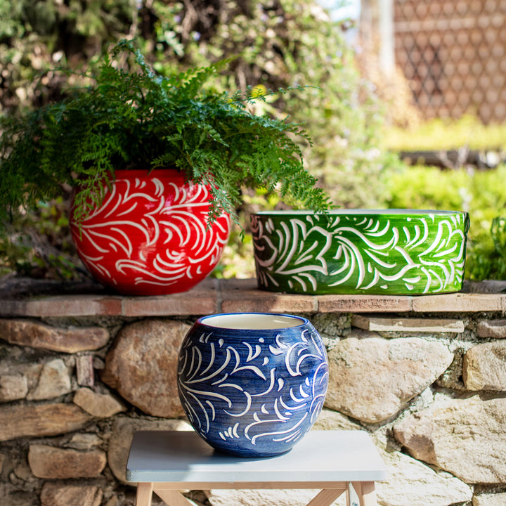 Rustic Garden Dark Green Scroll Oval Planter