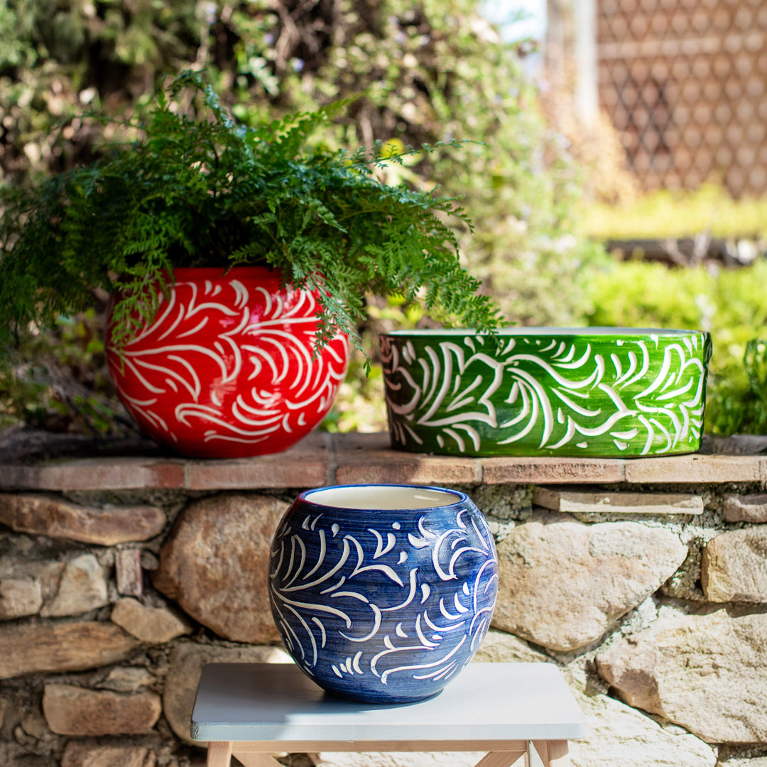 Rustic Garden Red Scroll Medium Planter