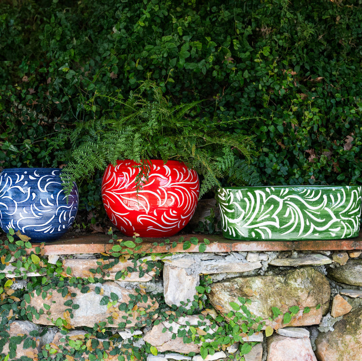 Rustic Garden Dark Green Scroll Oval Planter
