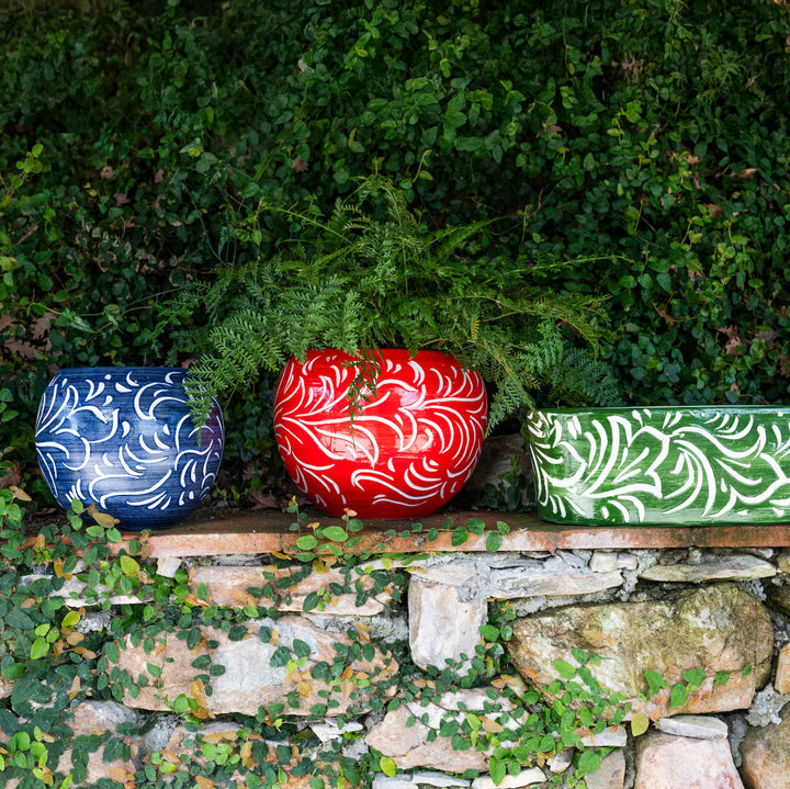Rustic Garden Red Scroll Medium Planter