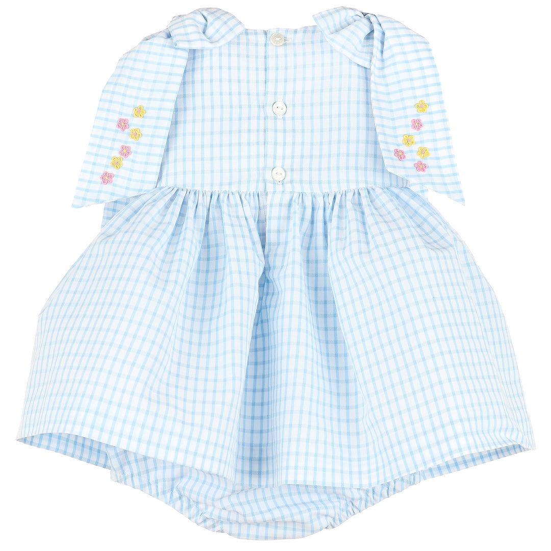 Blue Windowpane Lawn Party Bow Dress