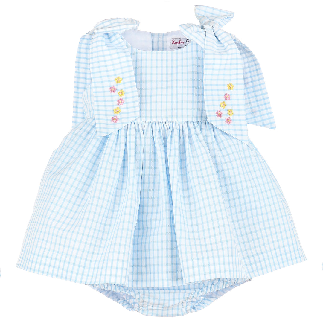 Blue Windowpane Lawn Party Bow Dress