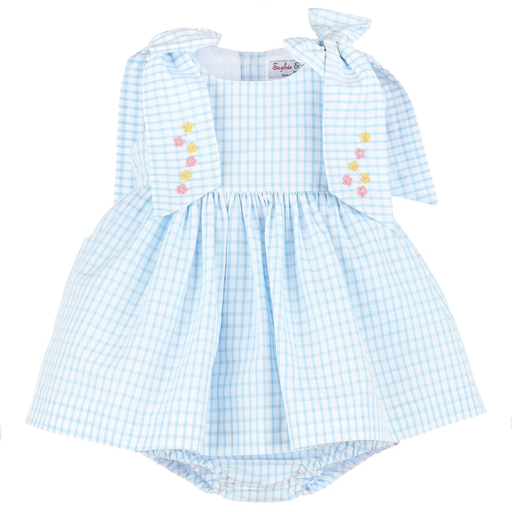 Blue Windowpane Lawn Party Bow Dress