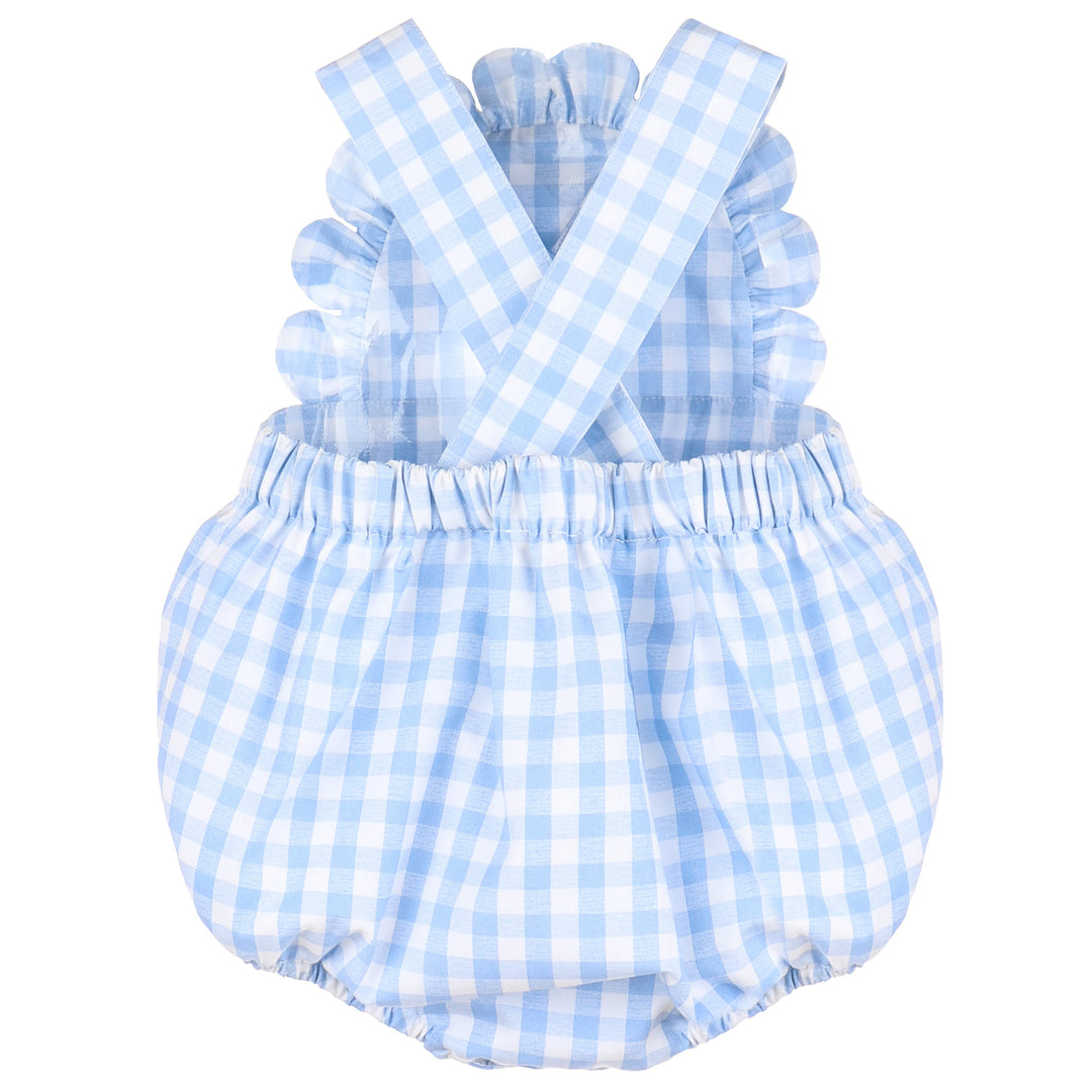 Blue Classic Gingham Ruffle Sunsuit