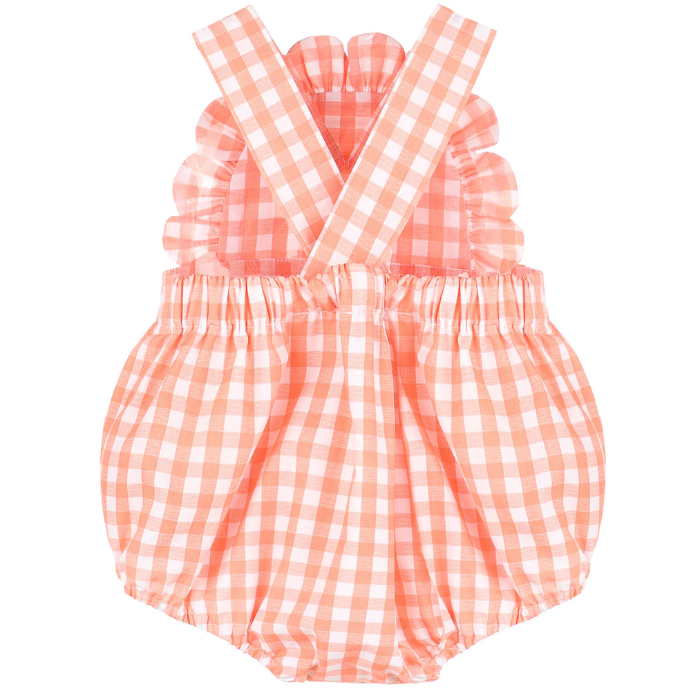 Orange Classic Gingham Ruffle Sunsuit