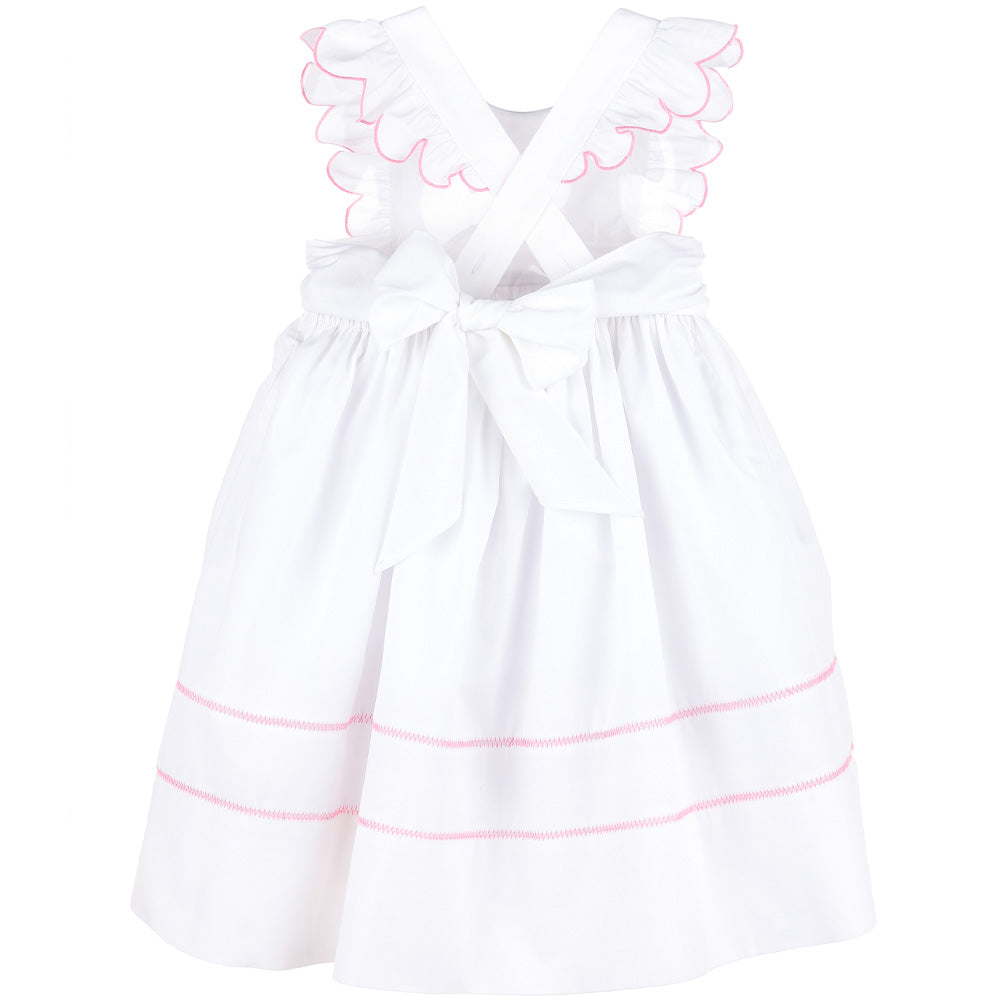 Girls White & Pink Broderie Dress