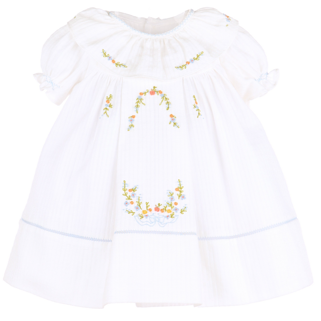 White/Blue Pumpkin Ruffle Dress