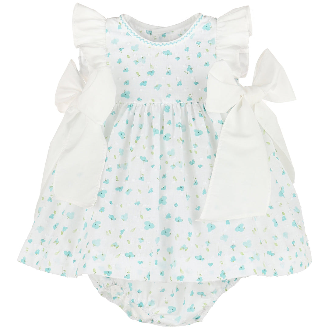 Aqua Azure Blooms Dress w/ Bows