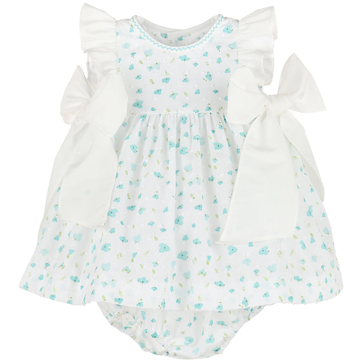 Aqua Azure Blooms Dress w/ Bows