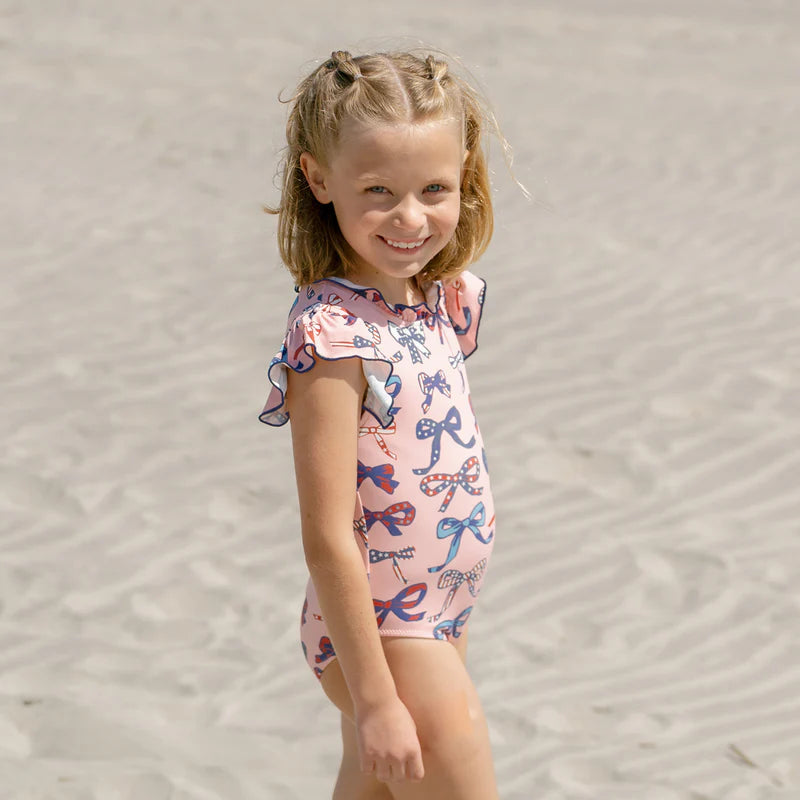 Girls Jennifer Suit - Pink Patriotic Bows
