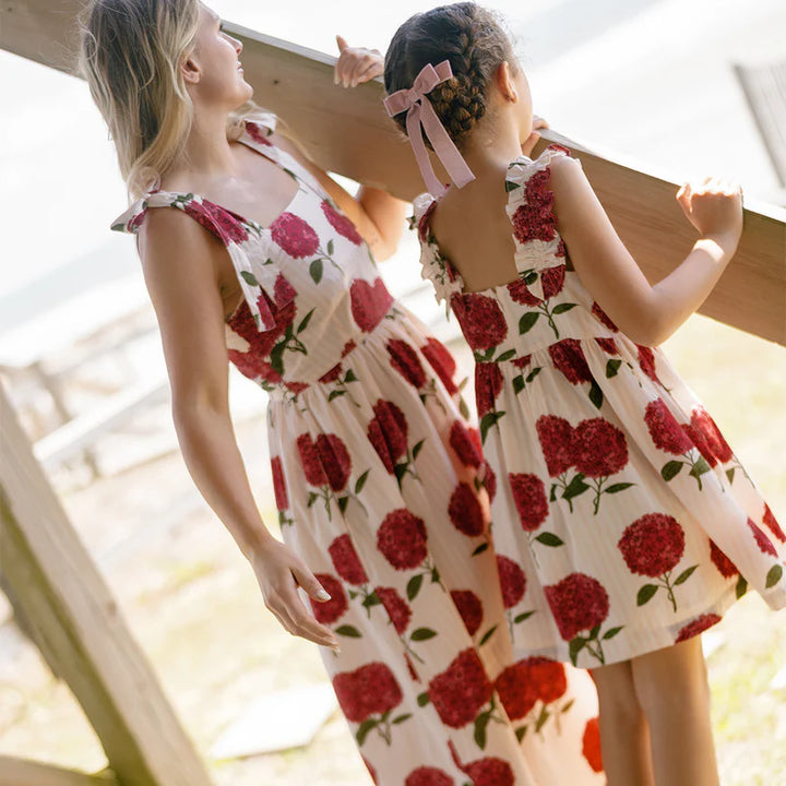 Girls Via Dress - Pink Stripe Hydrangeas
