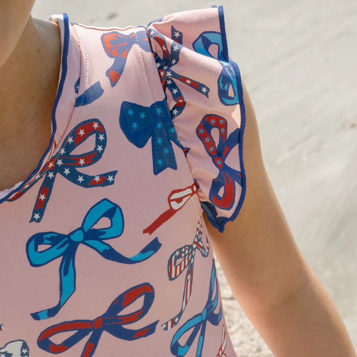 Girls Jennifer Suit - Pink Patriotic Bows