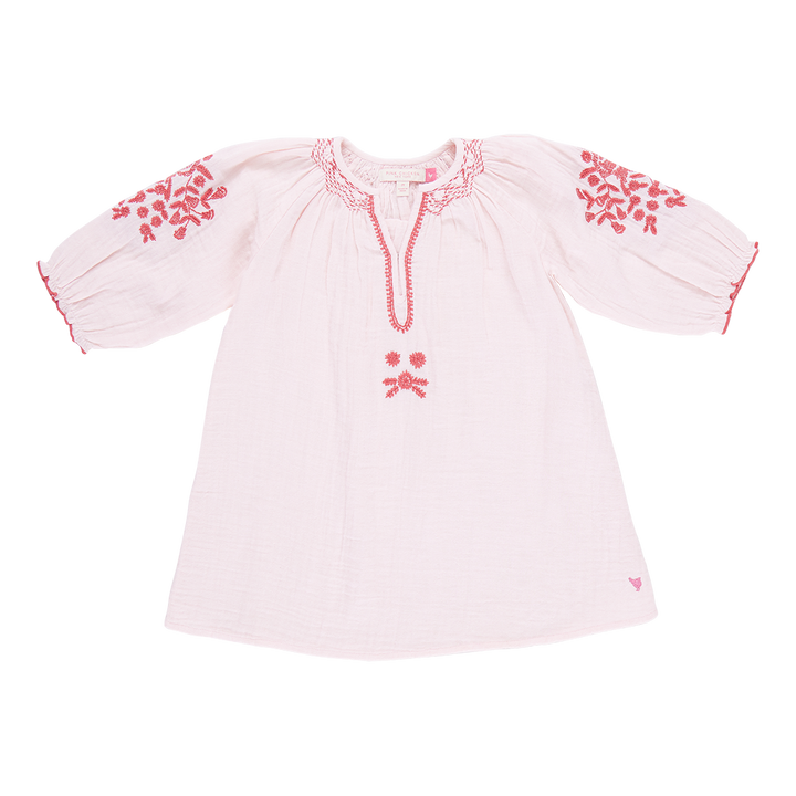 Girls Ava Dress - Strawberry Cream Embroidery