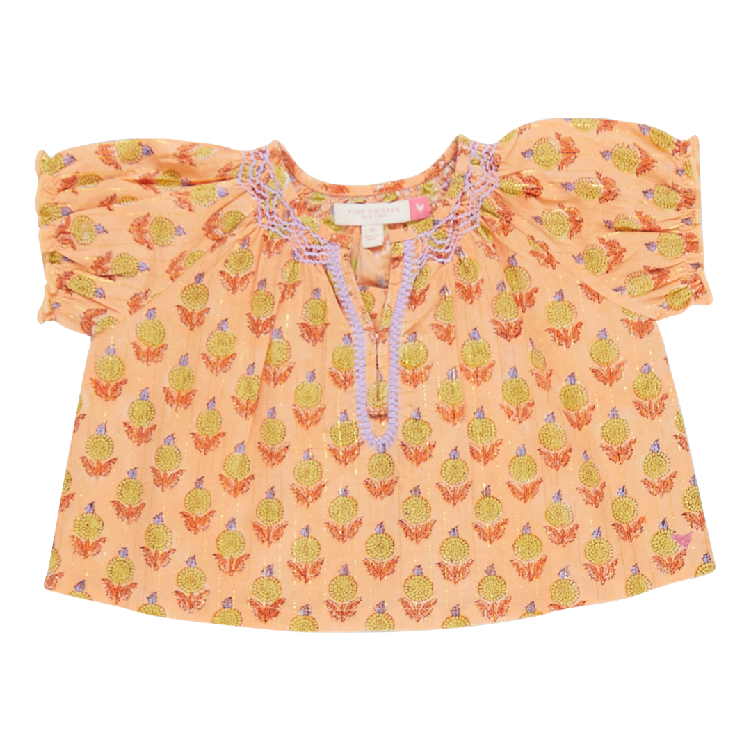 Girls Short Sleeve Ava Top - Orange Dahlia