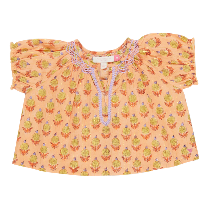 Girls Short Sleeve Ava Top - Orange Dahlia