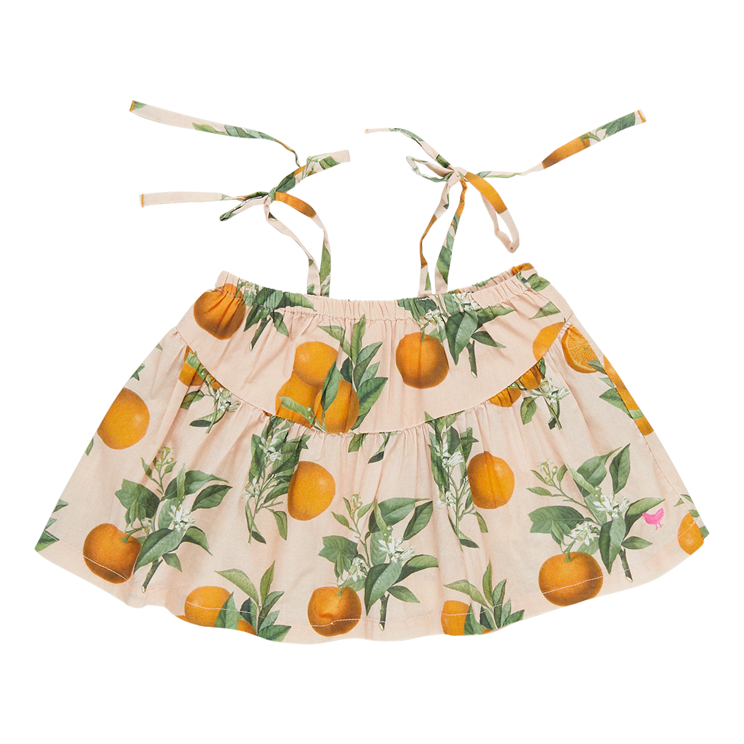 Girls Stella Top - Pink Botanical Oranges