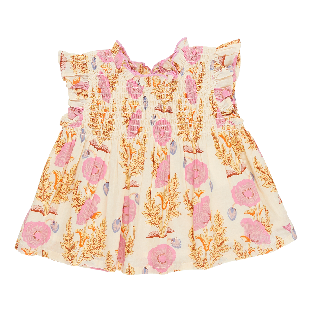 Girls Stevie Top - Pink Gilded Floral
