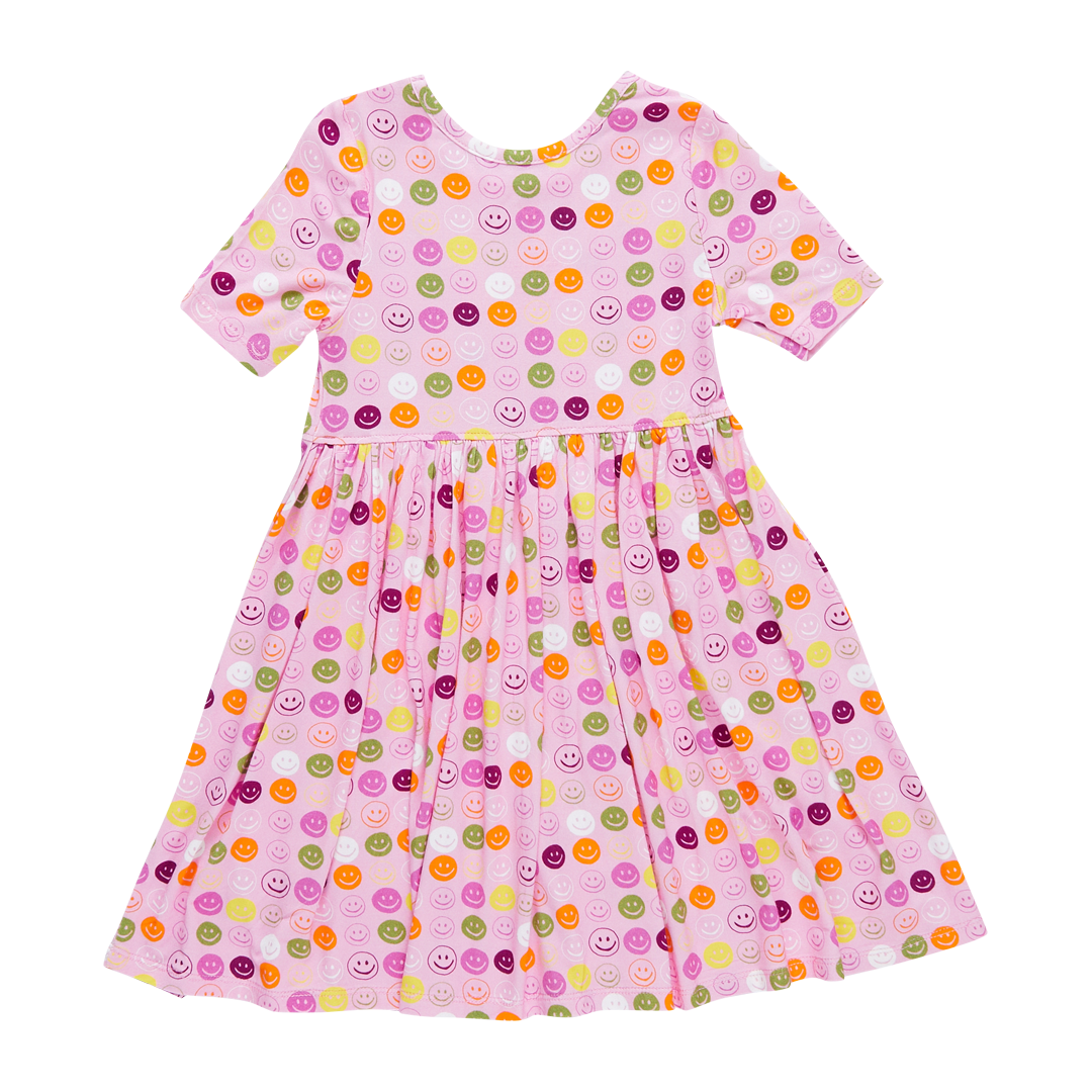 Girls Bamboo Steph Dress - Smiley Faces