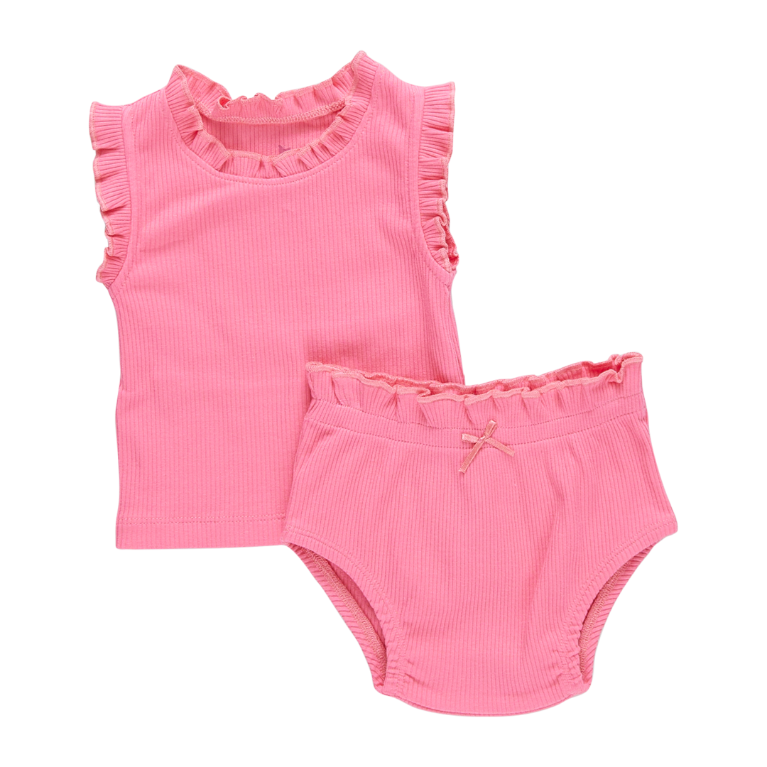 Baby Girls Organic Ruffle Rib 2 Piece Set - Confetti Pink