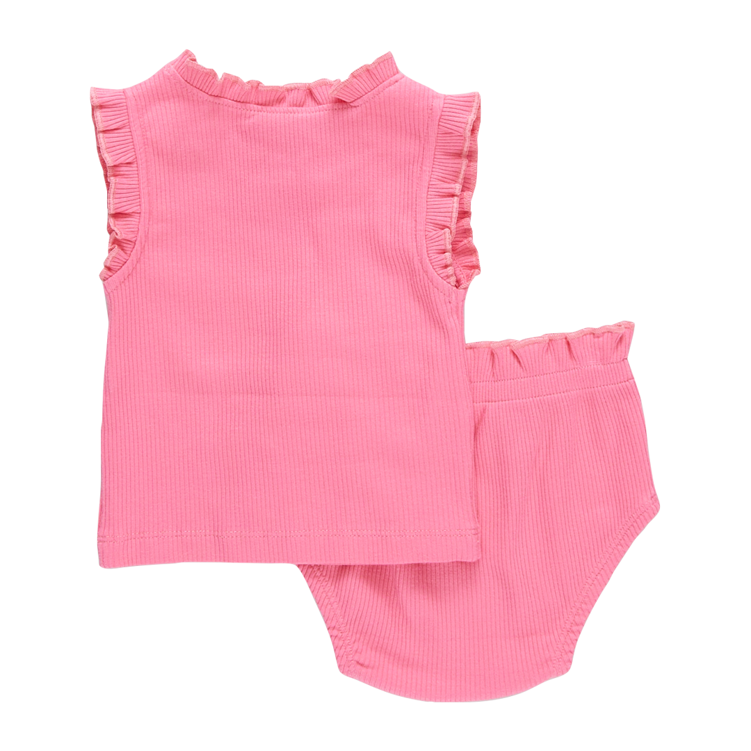 Baby Girls Organic Ruffle Rib 2 Piece Set - Confetti Pink