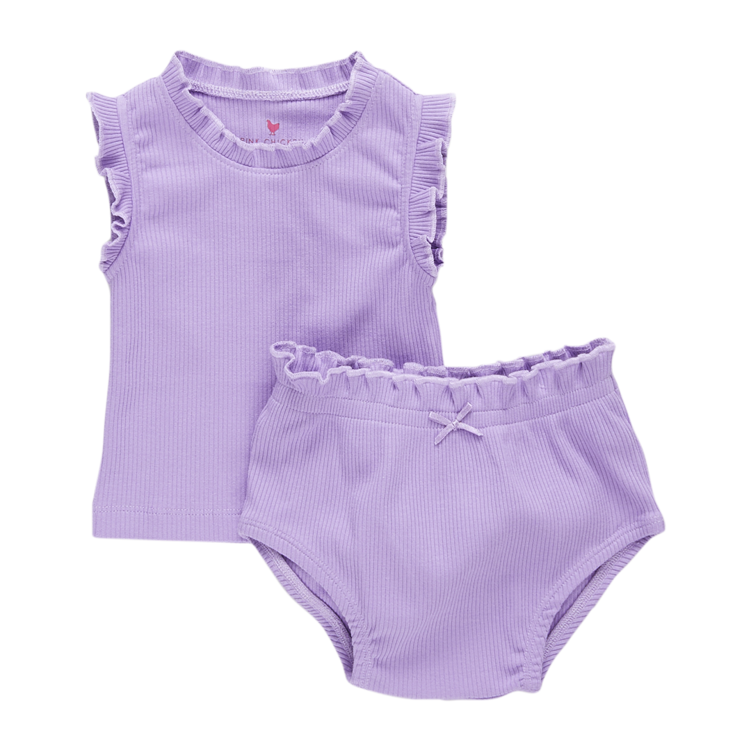 Baby Girls Organic Ruffle Rib 2 Piece Set - Viola Purple