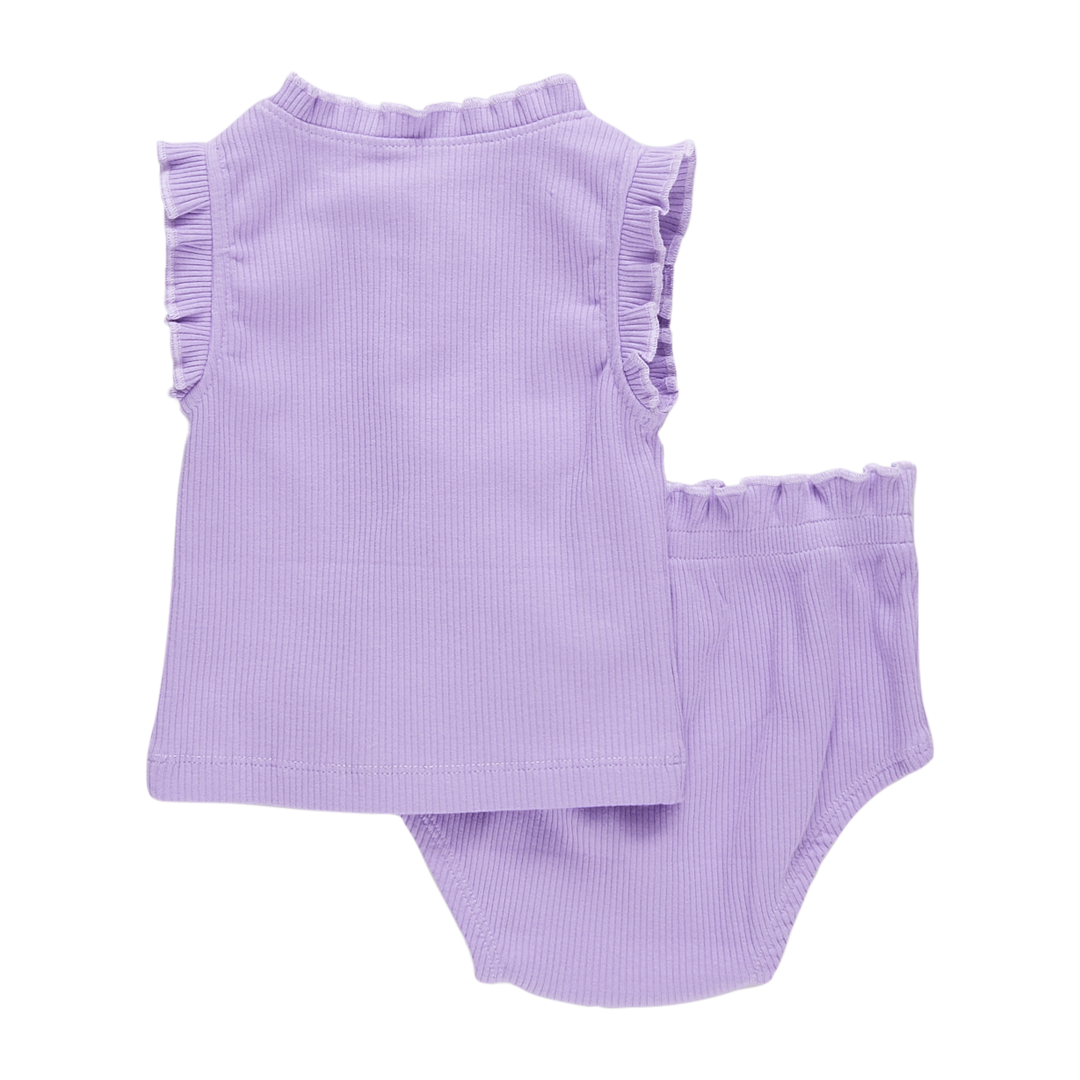 Baby Girls Organic Ruffle Rib 2 Piece Set - Viola Purple