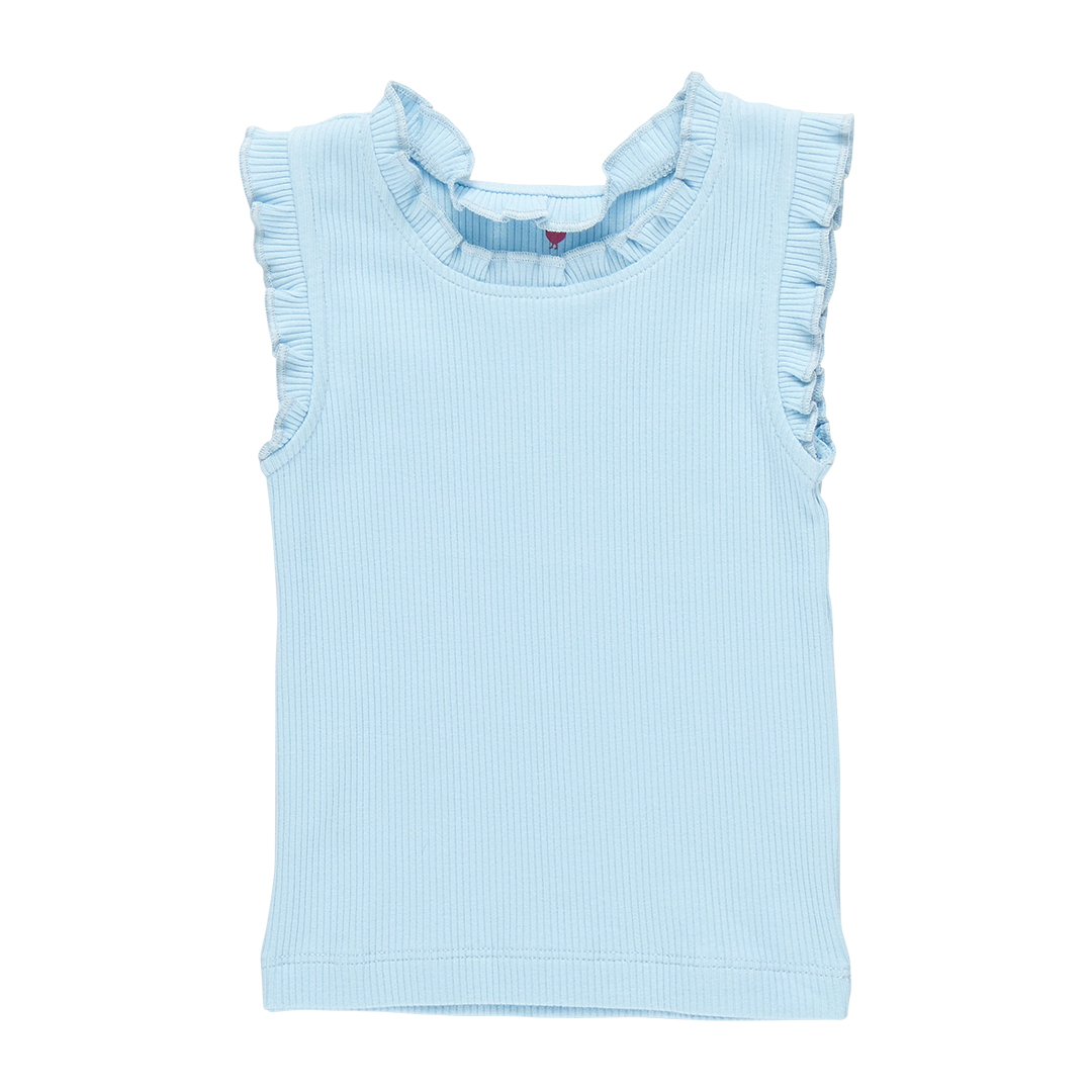 Girls Organic Ruffle Rib Tank - Blue Sky