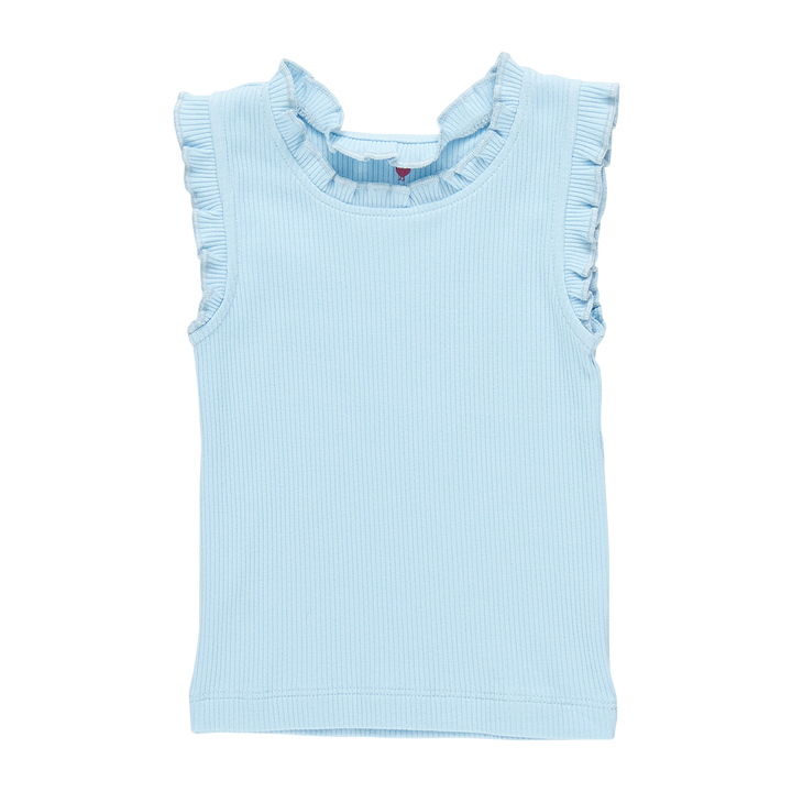Girls Organic Ruffle Rib Tank - Blue Sky