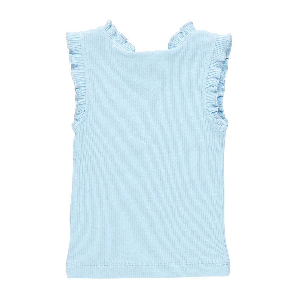 Girls Organic Ruffle Rib Tank - Blue Sky
