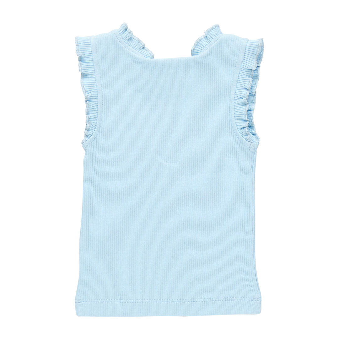 Girls Organic Ruffle Rib Tank - Blue Sky