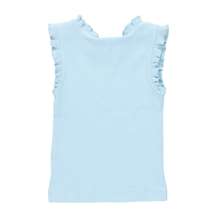 Girls Organic Ruffle Rib Tank - Blue Sky