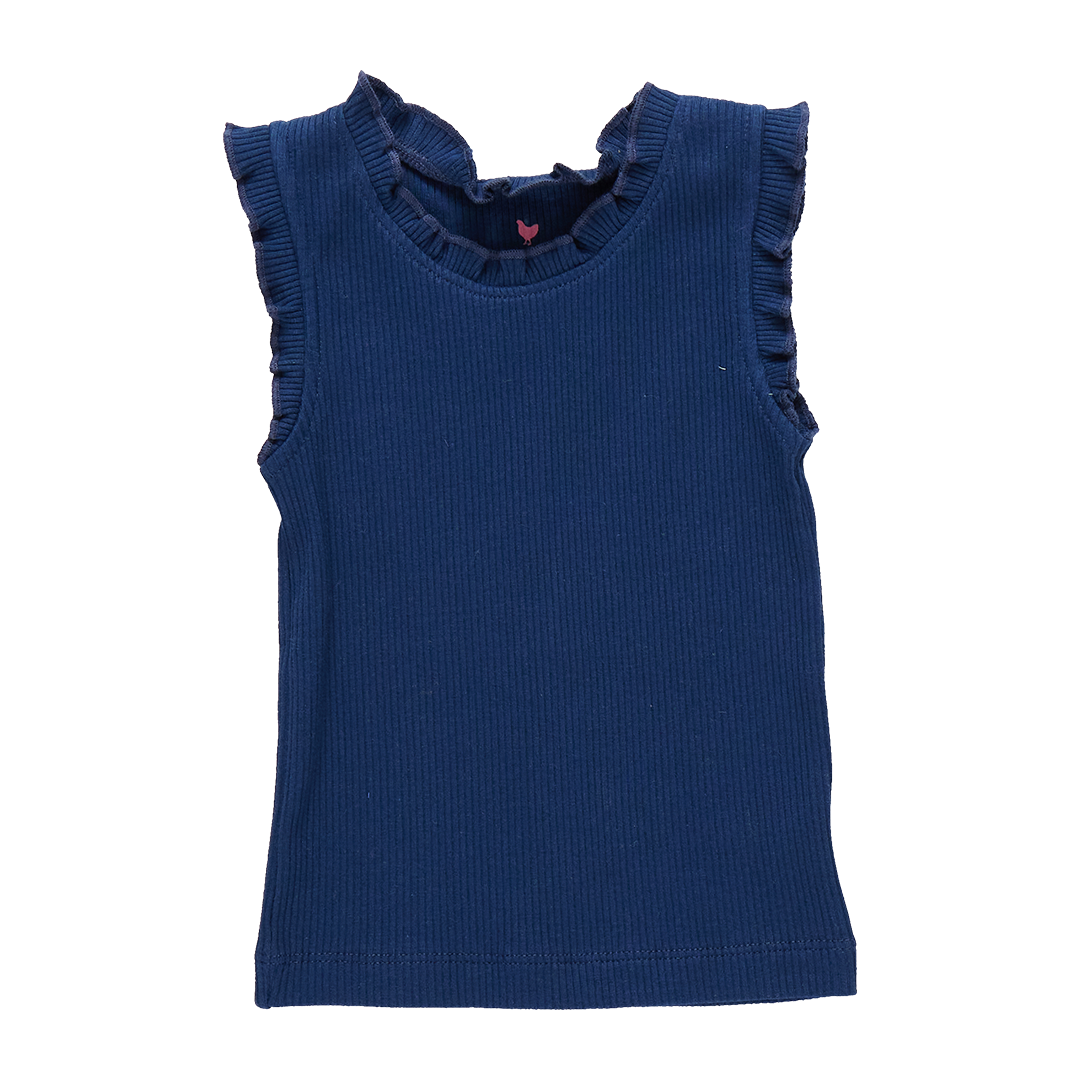 Girls Organic Ruffle Rib Tank - Navy
