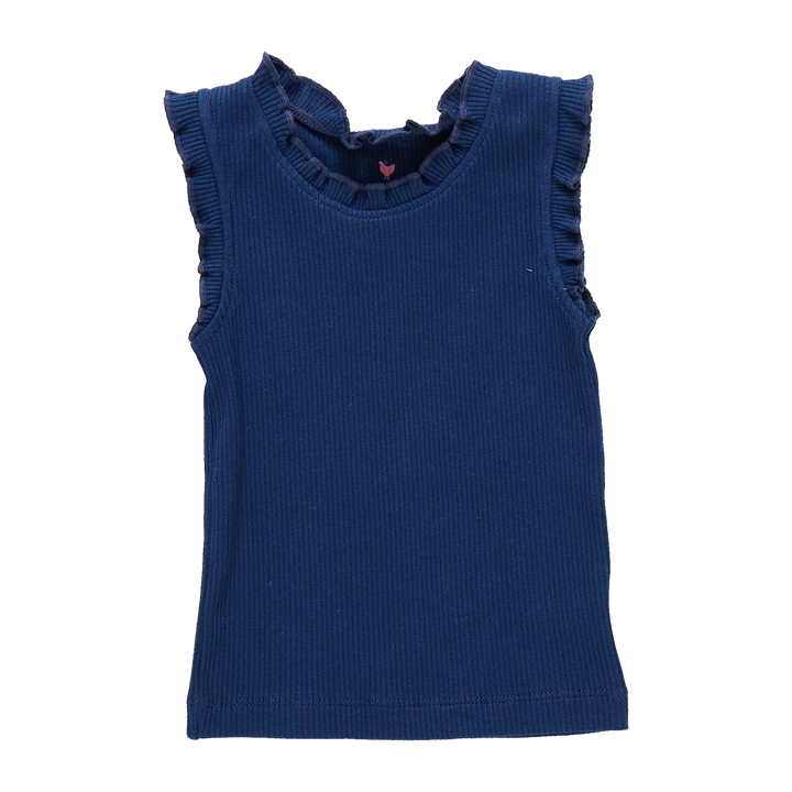 Girls Organic Ruffle Rib Tank - Navy