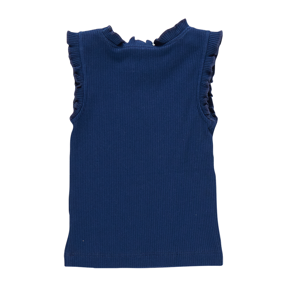 Girls Organic Ruffle Rib Tank - Navy