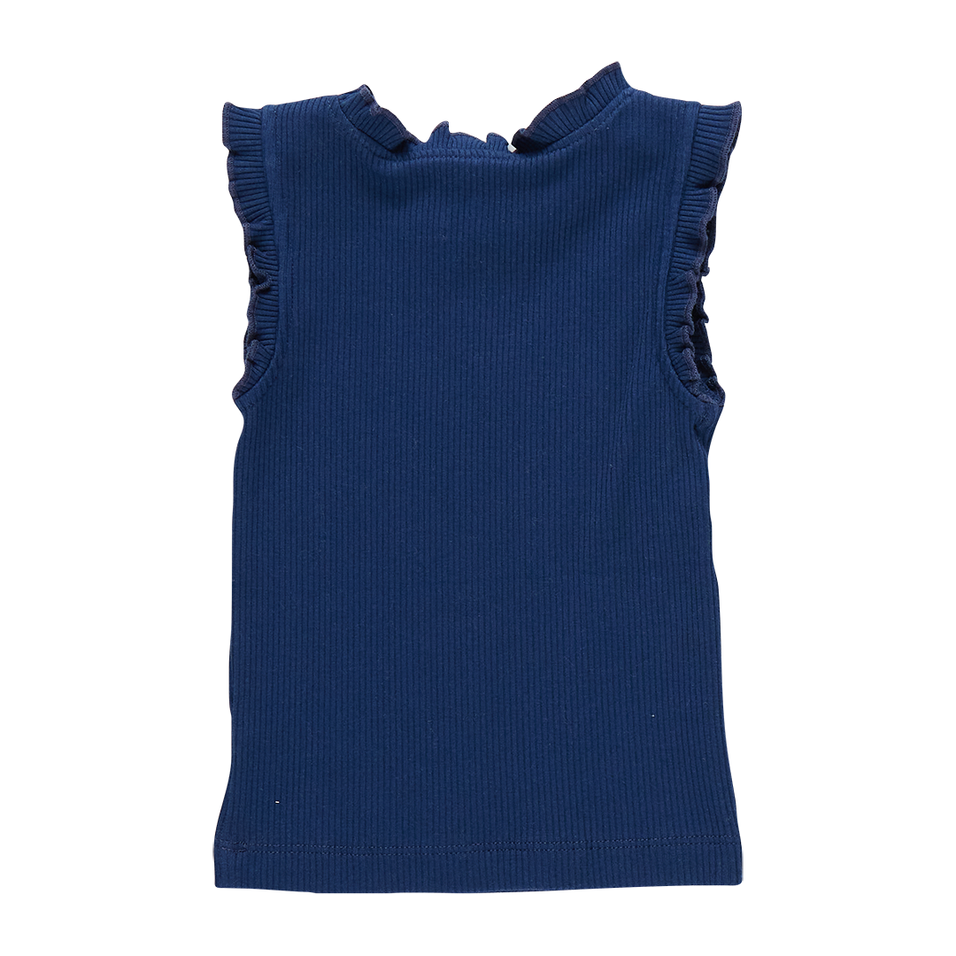 Girls Organic Ruffle Rib Tank - Navy