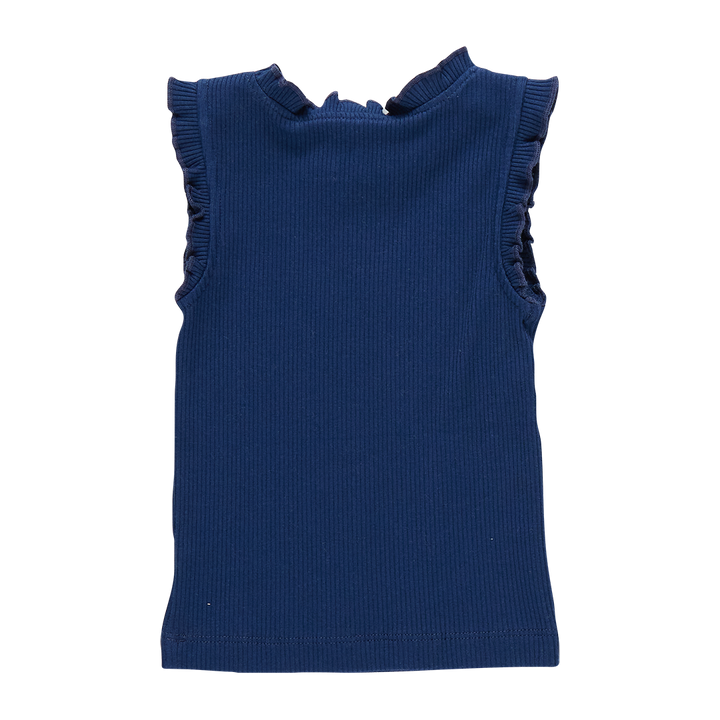 Girls Organic Ruffle Rib Tank - Navy