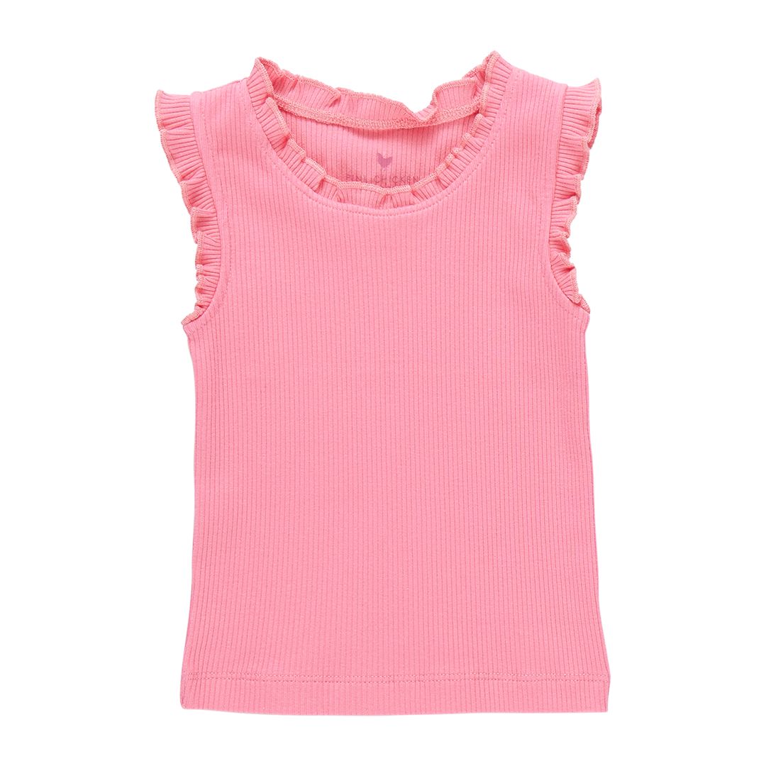 Girls Organic Ruffle Rib Tank - Confetti Pink
