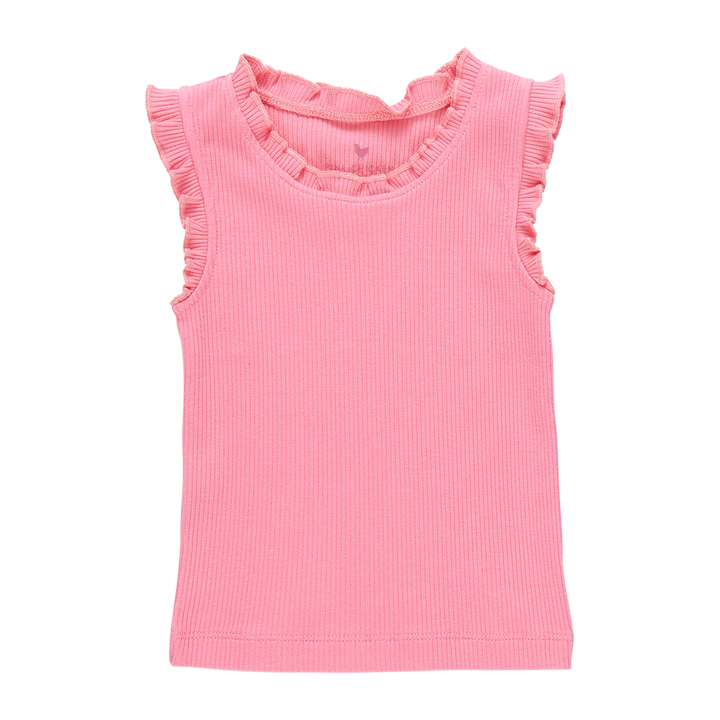 Girls Organic Ruffle Rib Tank - Confetti Pink
