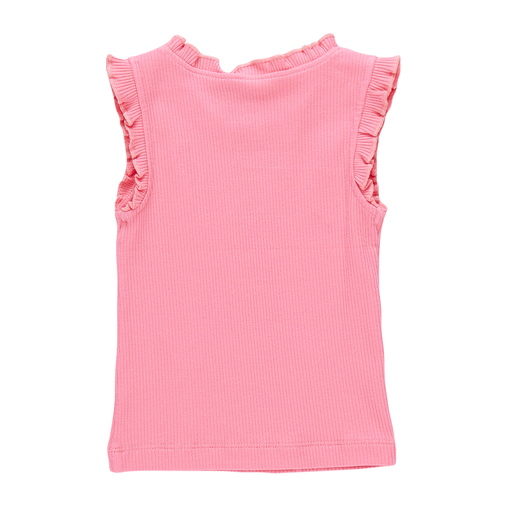 Girls Organic Ruffle Rib Tank - Confetti Pink