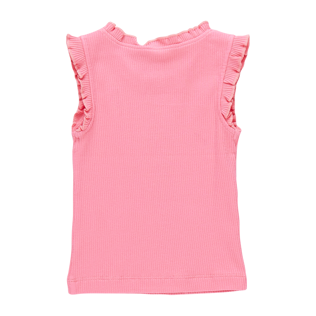 Girls Organic Ruffle Rib Tank - Confetti Pink