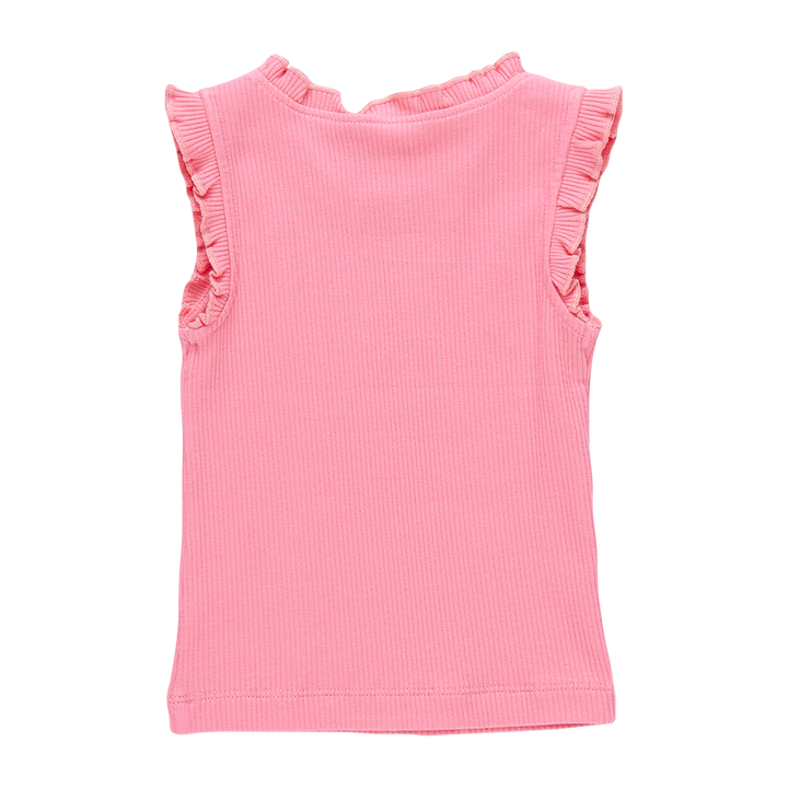 Girls Organic Ruffle Rib Tank - Confetti Pink