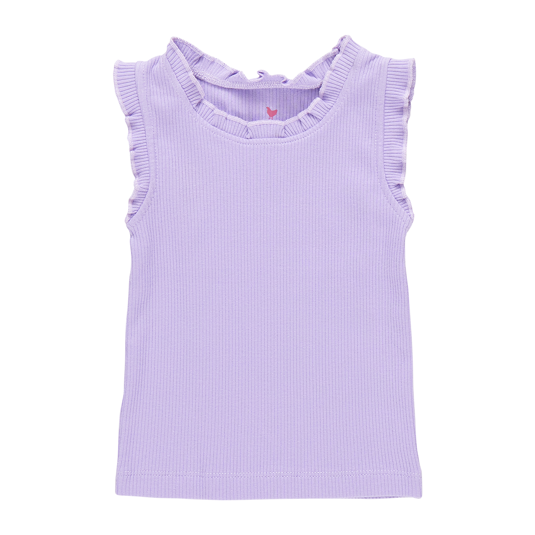 Girls Organic Ruffle Rib Tank - Viola Purple