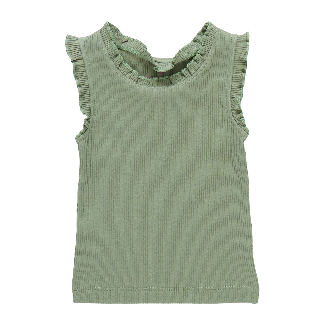 Girls Organic Ruffle Rib Tank - Leaf Green