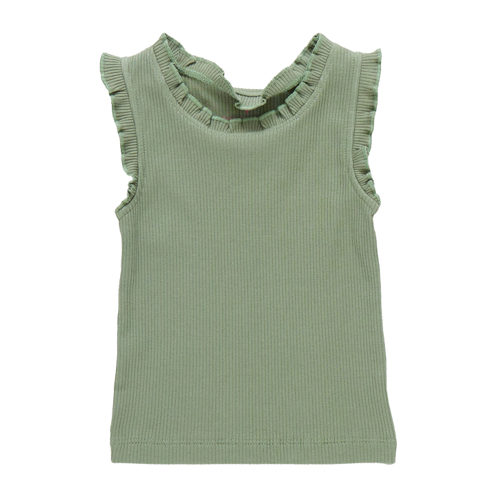 Girls Organic Ruffle Rib Tank - Leaf Green